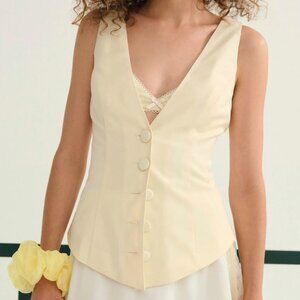 NWT FOR LOVE AND LEMONS ELANAH VEST TOP IN PALE YELLOW SIZE S